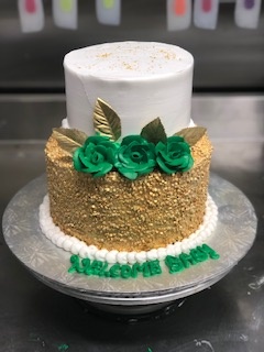 2 Tier — Welcome Baby Gold & Green