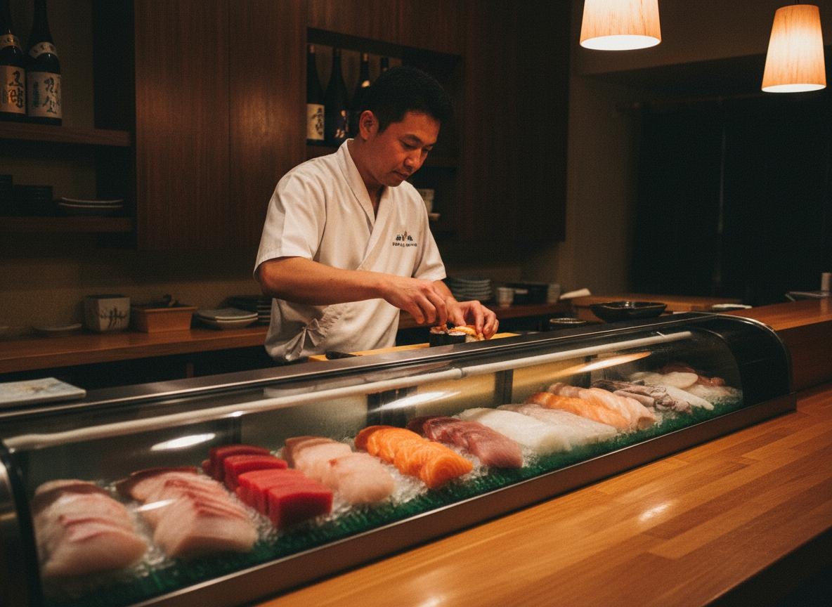 Sushi bar with chef